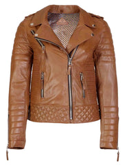 Women's Biker Leather Jacket Mango Tan freeshipping - SkinOutfit