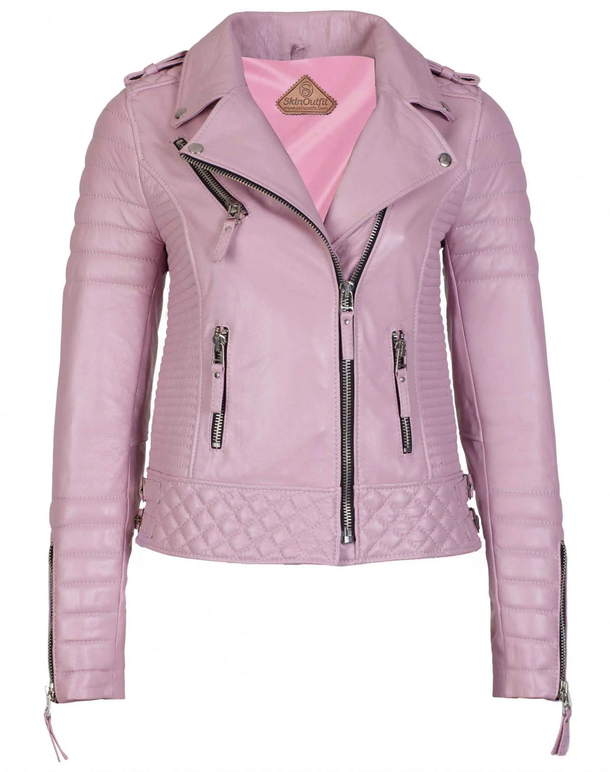 Women's Biker Leather Jacket Pink freeshipping - SkinOutfit