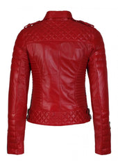 Women's Biker Leather Jacket Red freeshipping - SkinOutfit