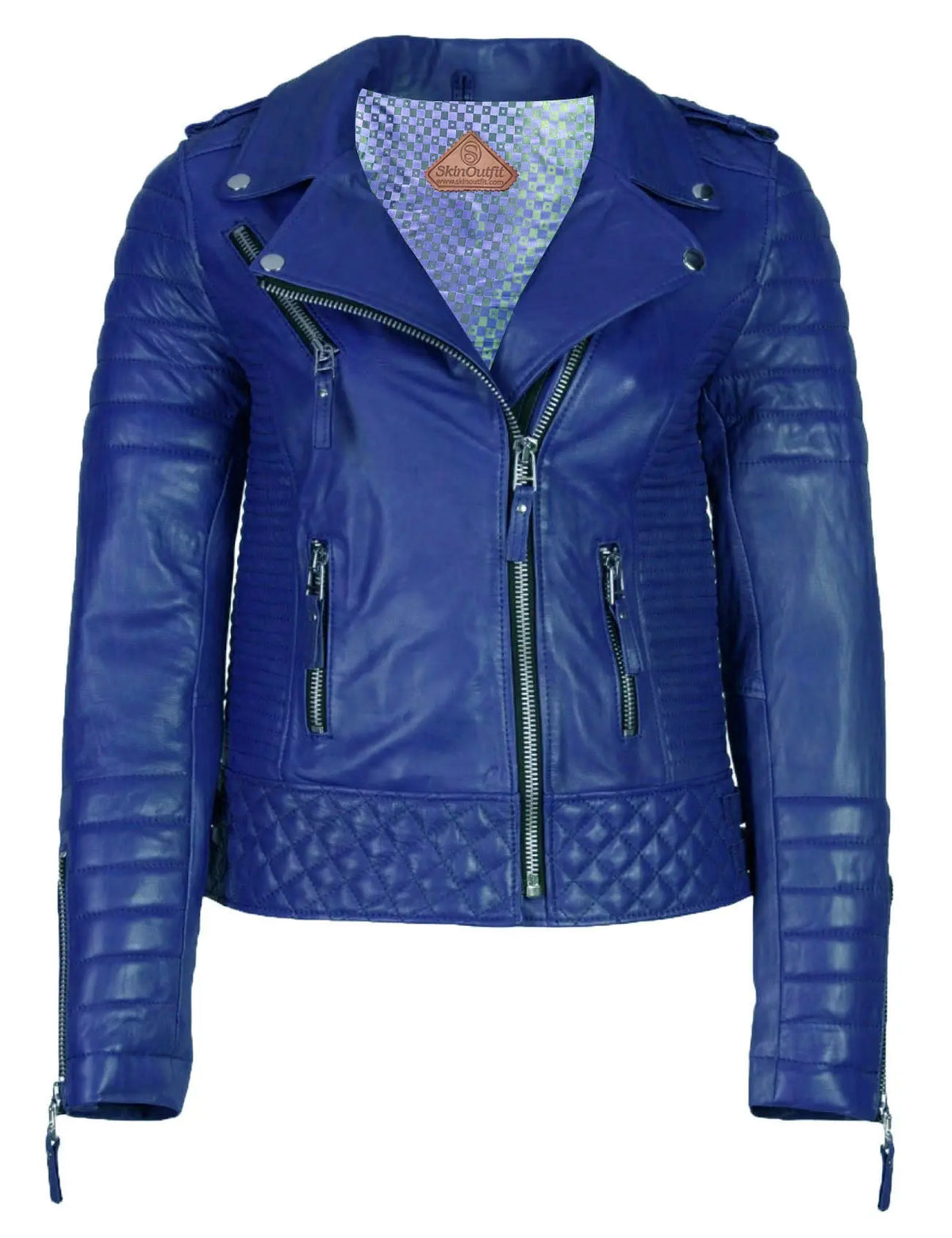 Women's Biker Leather Jacket Royal Blue freeshipping - SkinOutfit