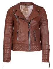 Women's Biker Leather Jacket Tan freeshipping - SkinOutfit