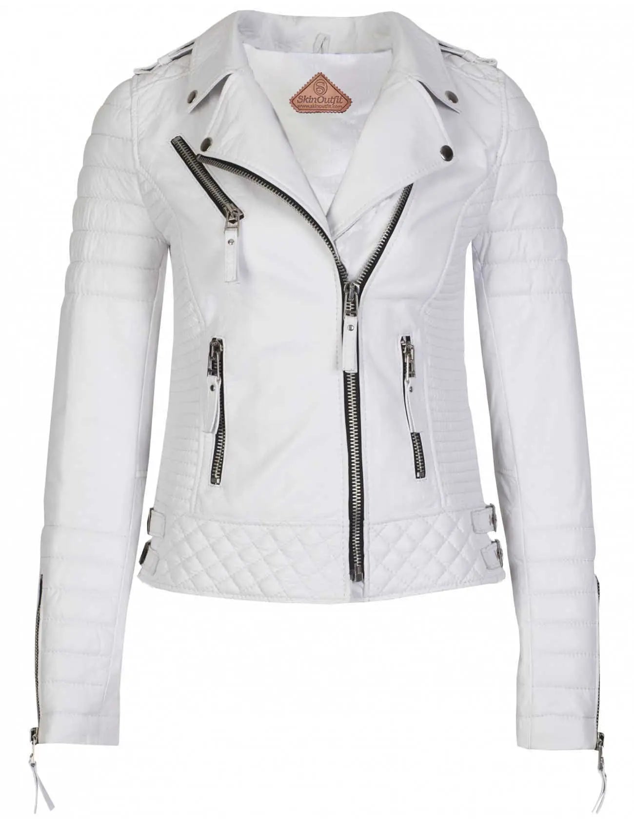 Women's Biker Leather Jacket White freeshipping - SkinOutfit