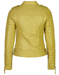 Women's Biker Leather Jacket Yellow freeshipping - SkinOutfit