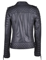 Women's Motorcycle Leather Jacket Black freeshipping - SkinOutfit