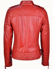 Women's Motorcycle Leather Jacket Red freeshipping - SkinOutfit