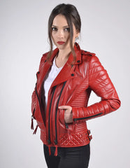 Women's Motorcycle Leather Jacket Red freeshipping - SkinOutfit